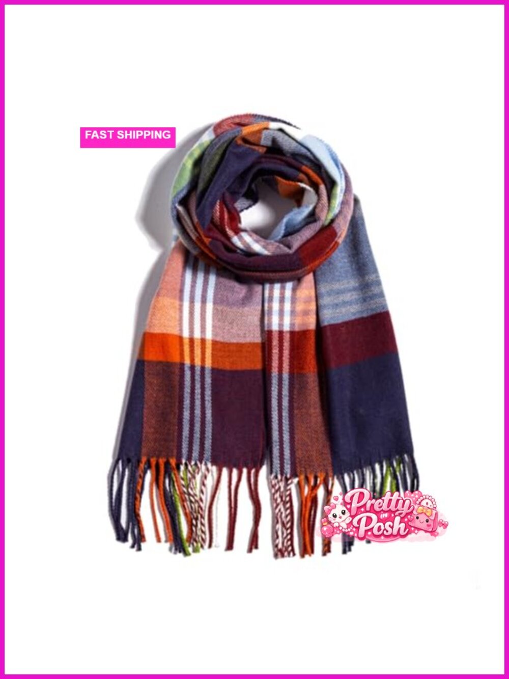 Soft Acrylic Plaid Winter Scarf with Fringe, 72x12 Unisex Warm Wrap